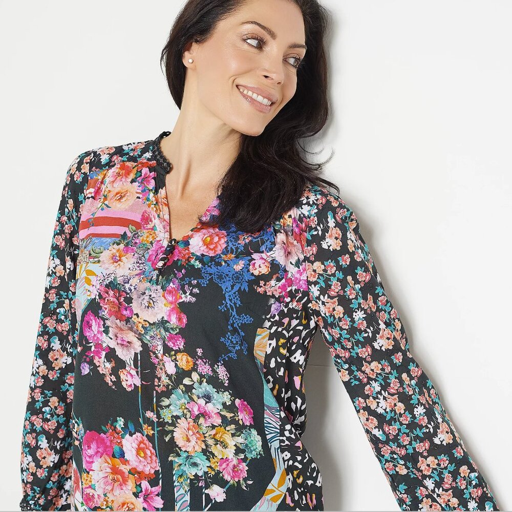 Tolani Collection Eyelet Printed Blouse  13508